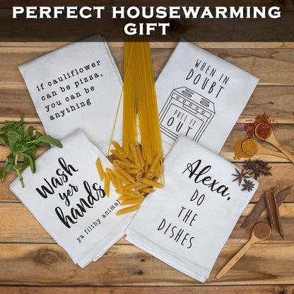 18x24" Funny Kitchen Towel Set of 4, Cotton Tea Towel