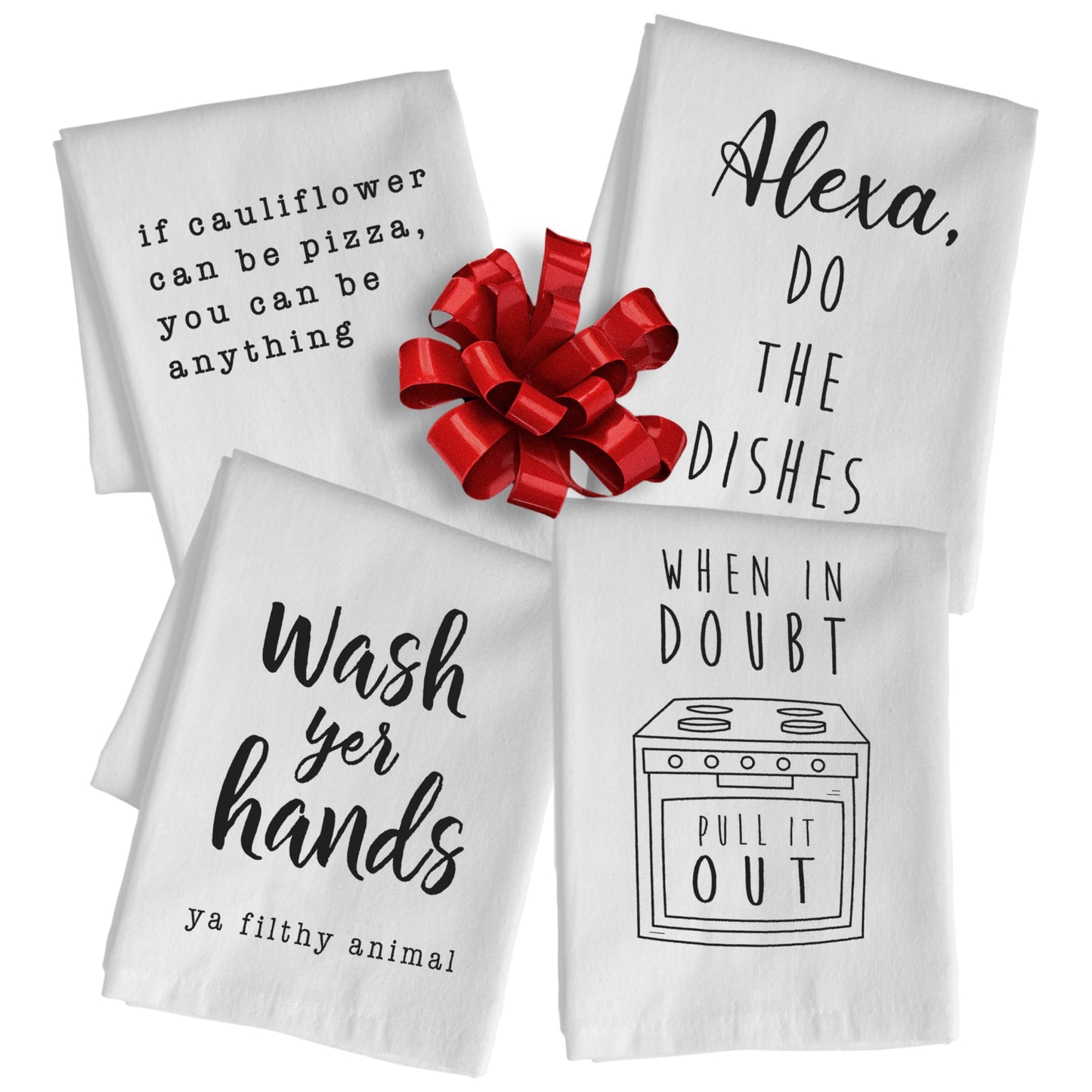 18x24" Funny Kitchen Towel Set of 4, Cotton Tea Towel