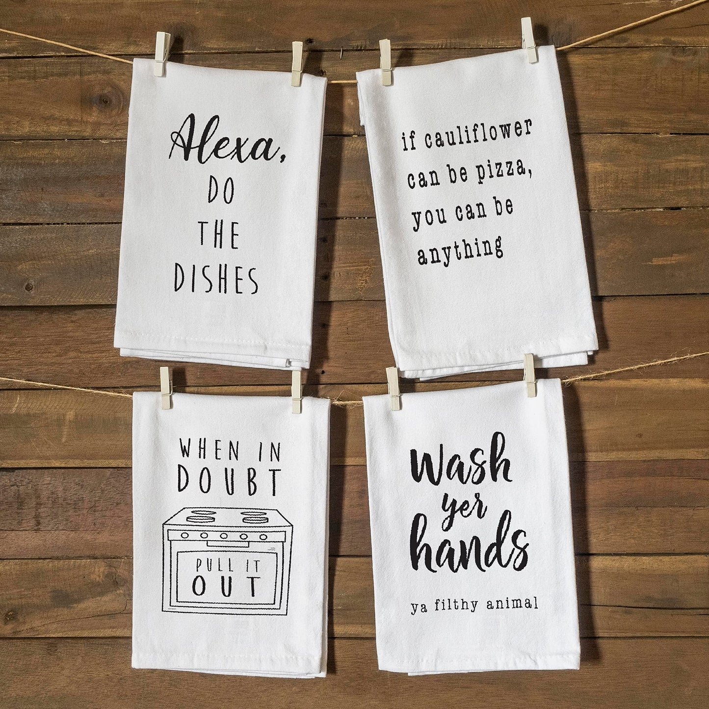 18x24" Funny Kitchen Towel Set of 4, Cotton Tea Towel