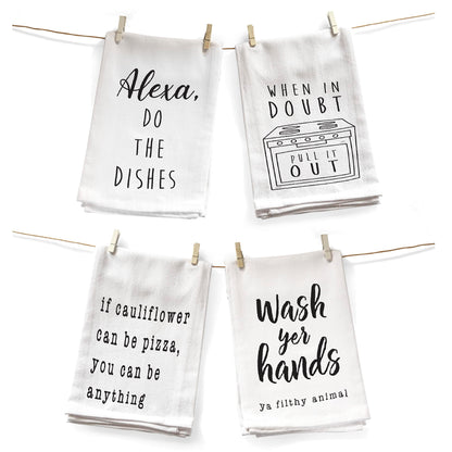 18x24" Funny Kitchen Towel Set of 4, Cotton Tea Towel