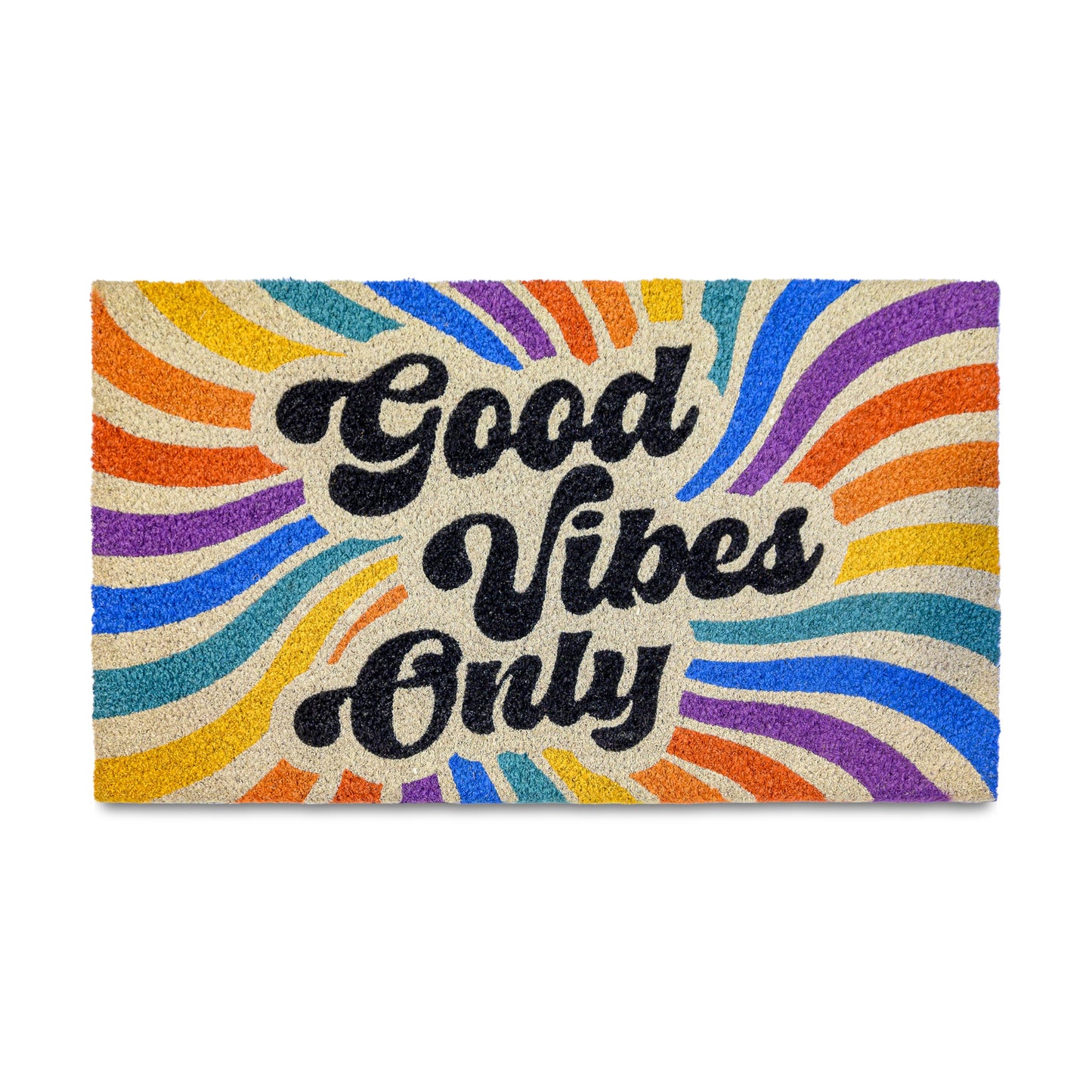 Good Vibes Only Coir Door Mat 30x17 Inch, Retro-themed Doormats Rugs Outdoor