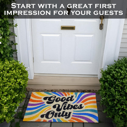 Good Vibes Only Coir Door Mat 30x17 Inch, Retro-themed Doormats Rugs Outdoor