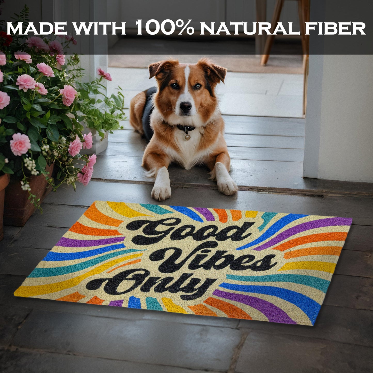 Good Vibes Only Coir Door Mat 30x17 Inch, Retro-themed Doormats Rugs Outdoor