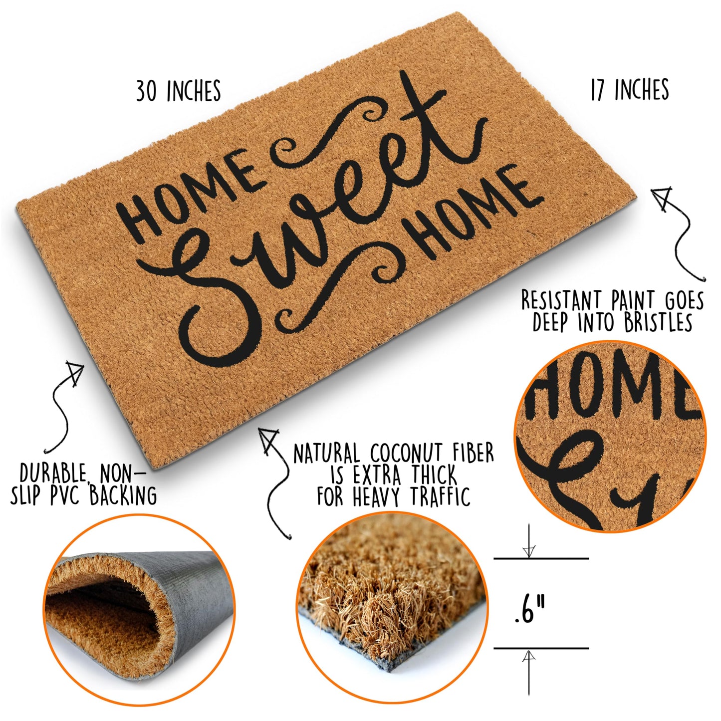 Coir Mat Home Sweet Home 30"x17"