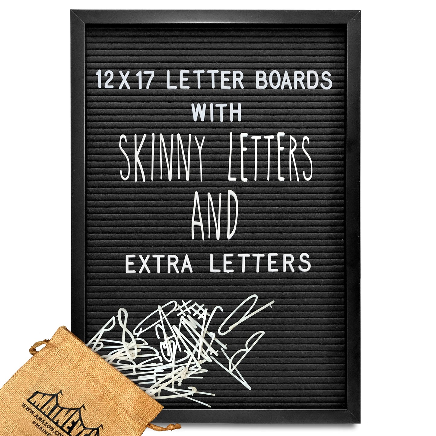 12x17 Black Frame Letterboard with White Skinny Font