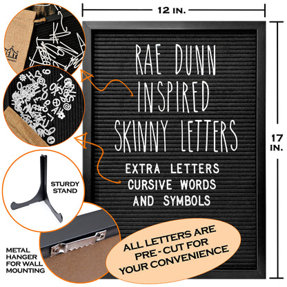 12x17 Black Frame Letterboard with White Skinny Font