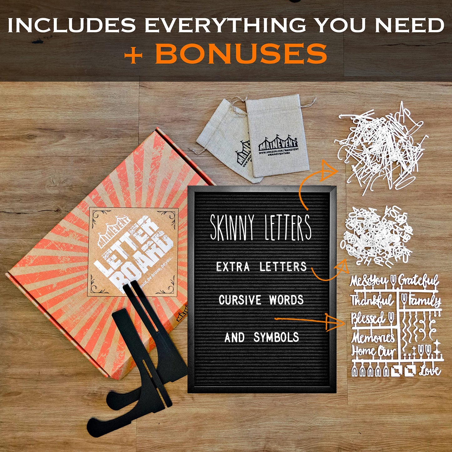 12x17 Black Frame Letterboard with White Skinny Font