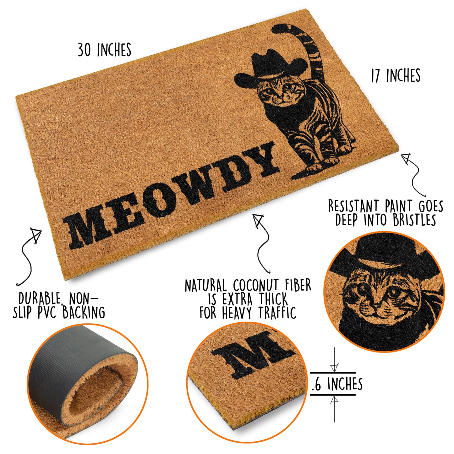 Meowdy Coir Doormat 30x17 Inch, Cat-lover Gift Cat-themed Doormats