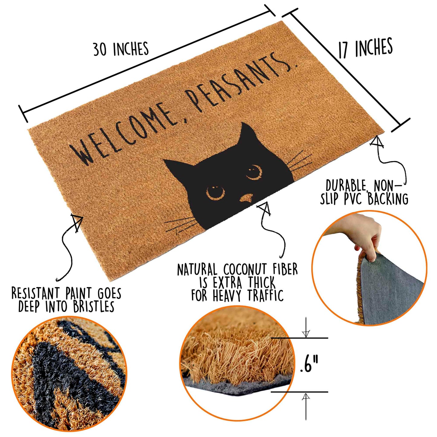 Welcome Peasants Cat Doormat 30x17" or 50x15" Outdoor Mats