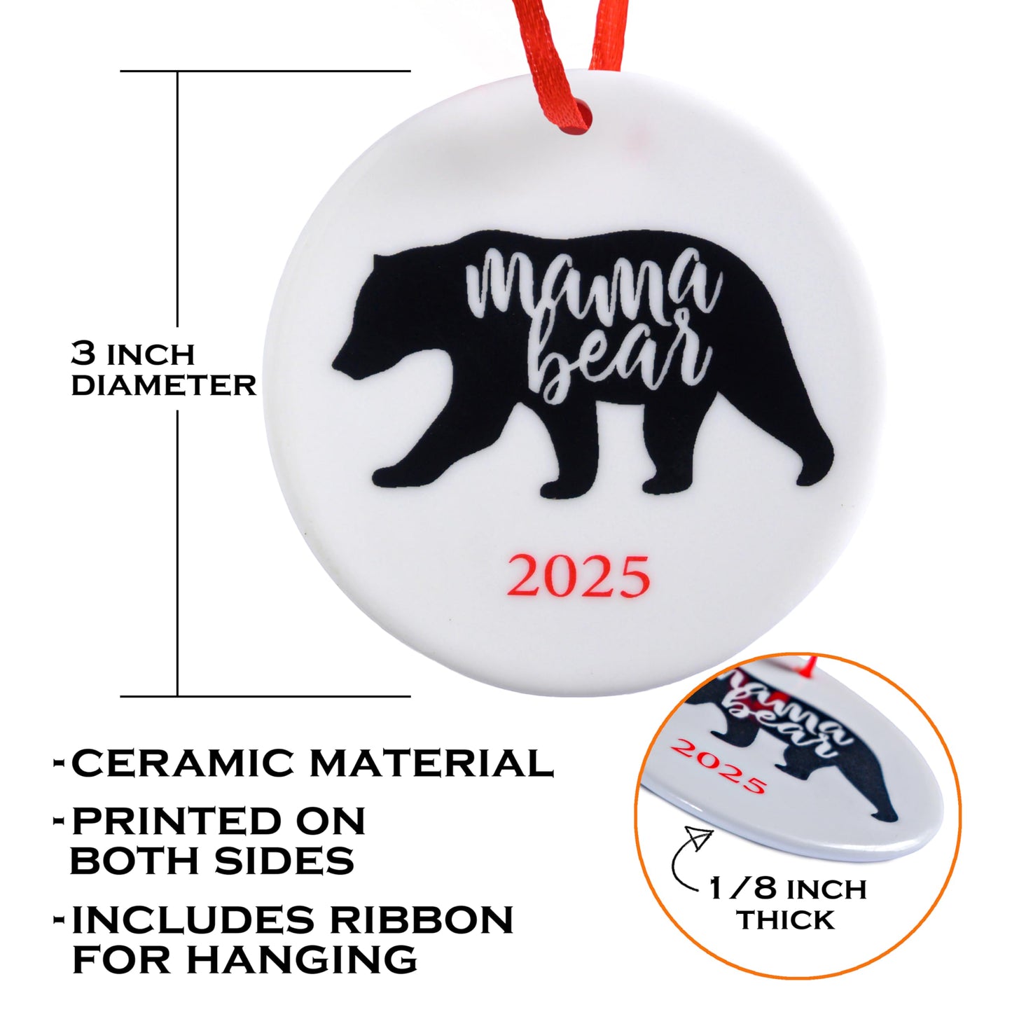 Mama Bear Christmas Ornament 3 Inch