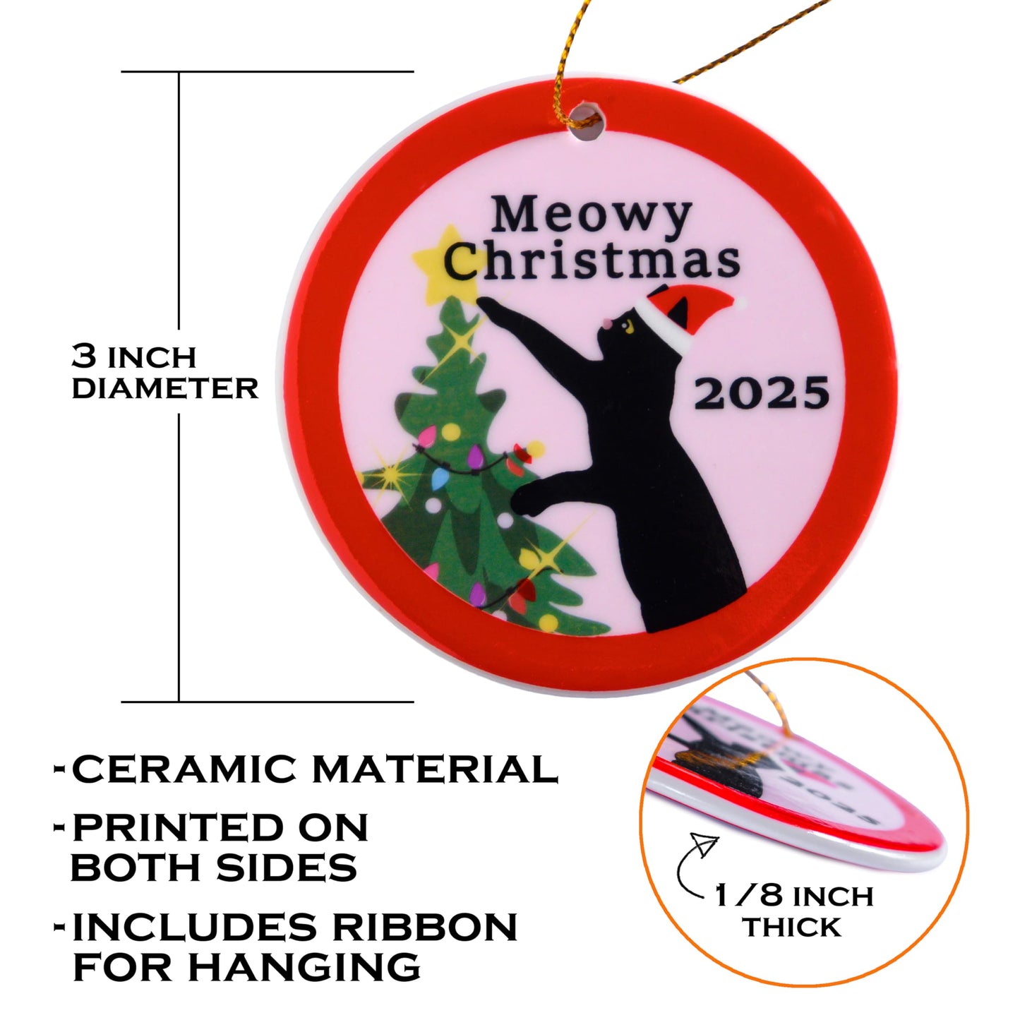Meowy Christmas Cat Ornament 3 Inch