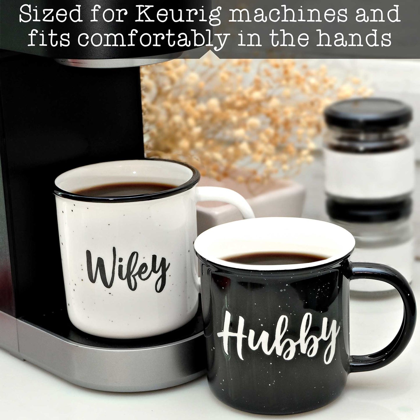 Couple Ceramic Mug Set of 2, Hubby Wifey, 11oz