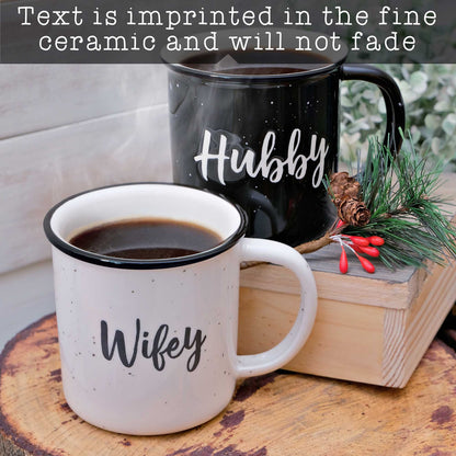 Couple Ceramic Mug Set of 2, Hubby Wifey, 11oz