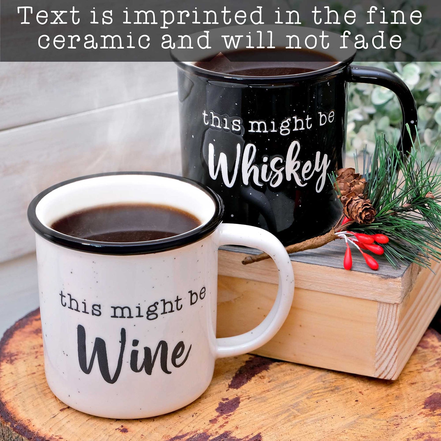 This Might Be Wine / This Might Be Whiskey Ceramic Mug Set for 2