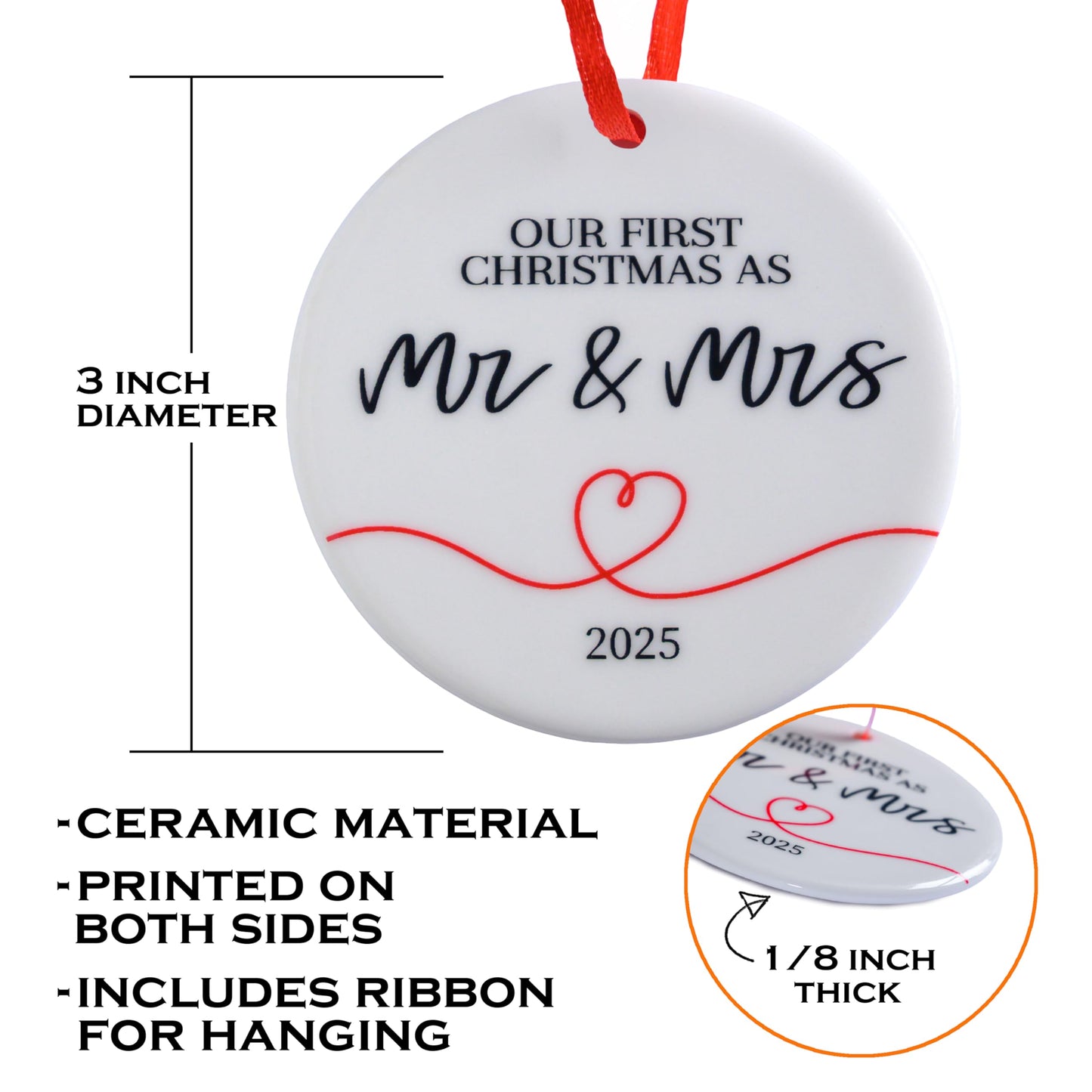 Our First Christmas as Mr and Mrs 2025 Ornament 3 Inch