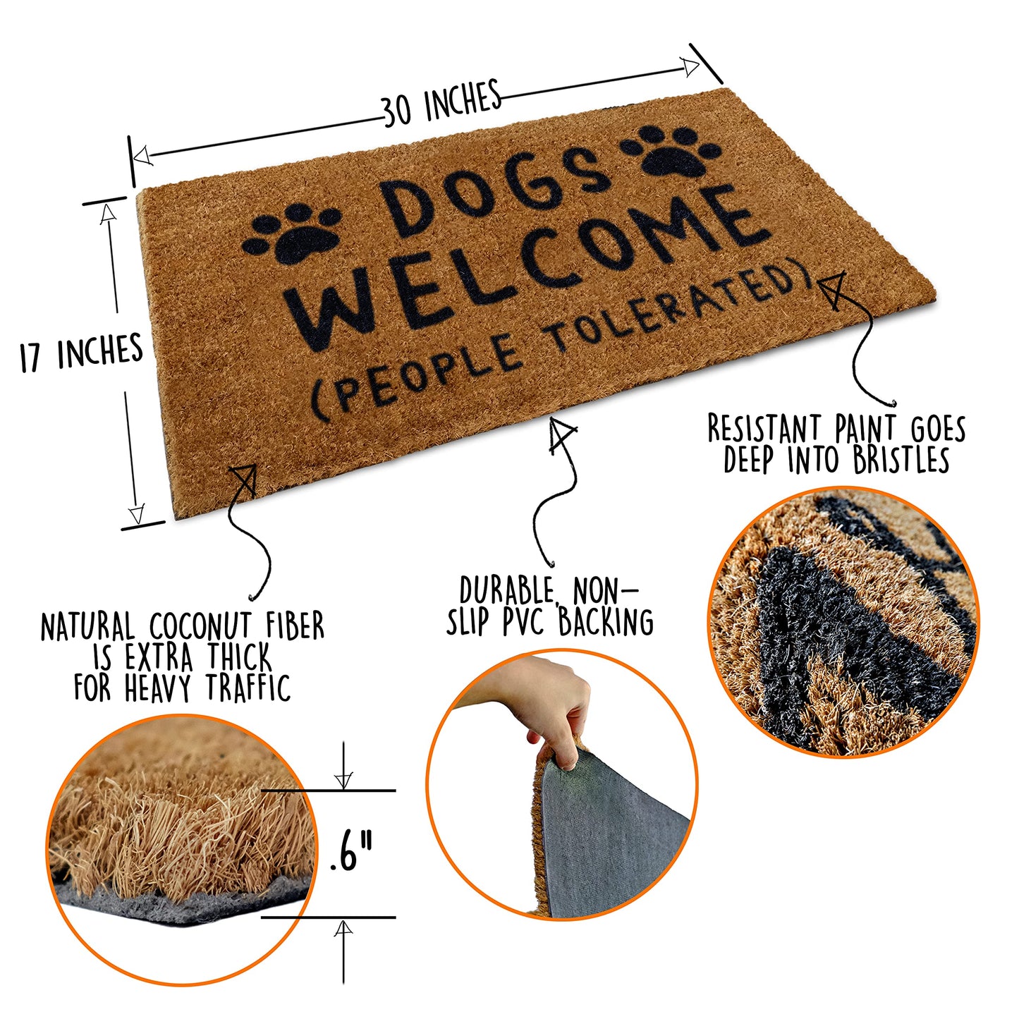 Dogs Welcome People Tolerated 30x17" or 50x15" Coir Mats Outdoor Mats