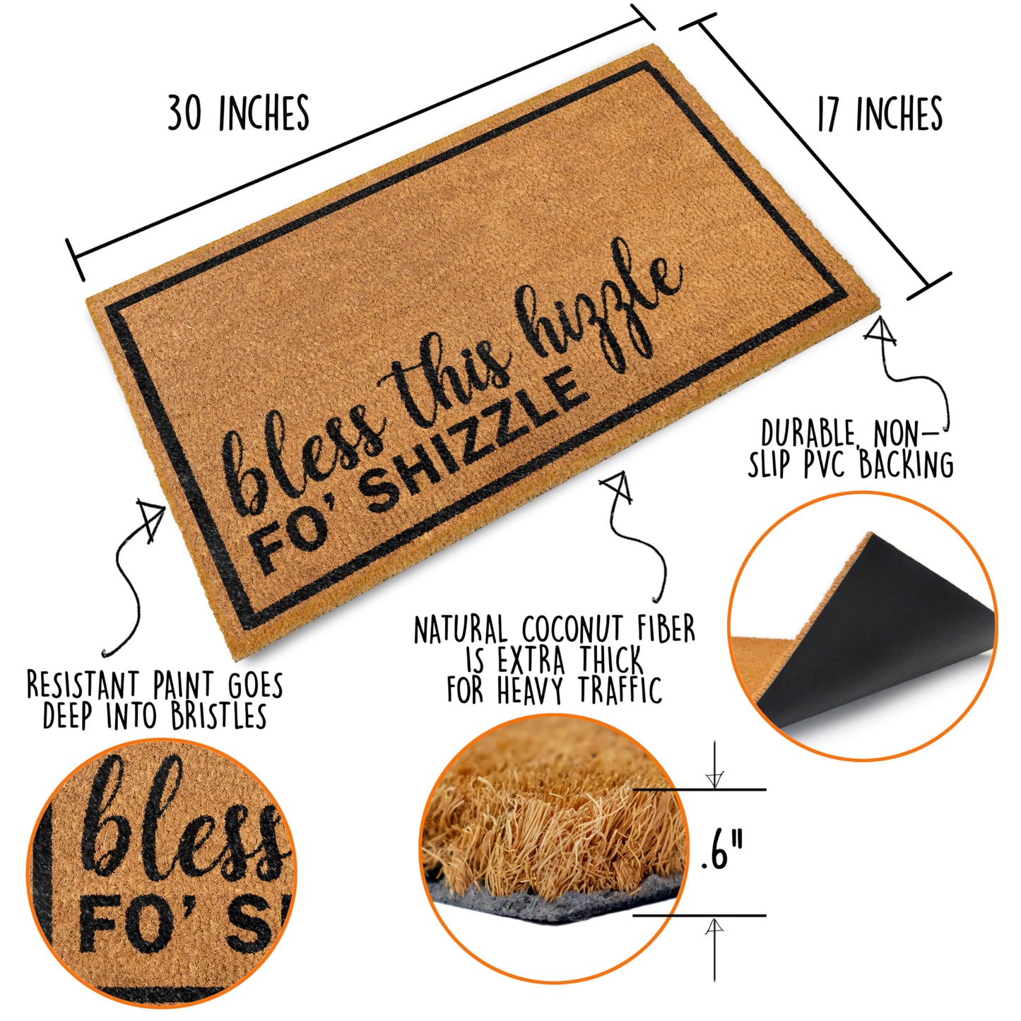 Bless This Hizzle Fo Shizzle Coir Door Mat 30x17 Inch