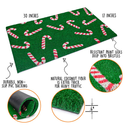 Candy Cane Door Mat 30x17 Inch