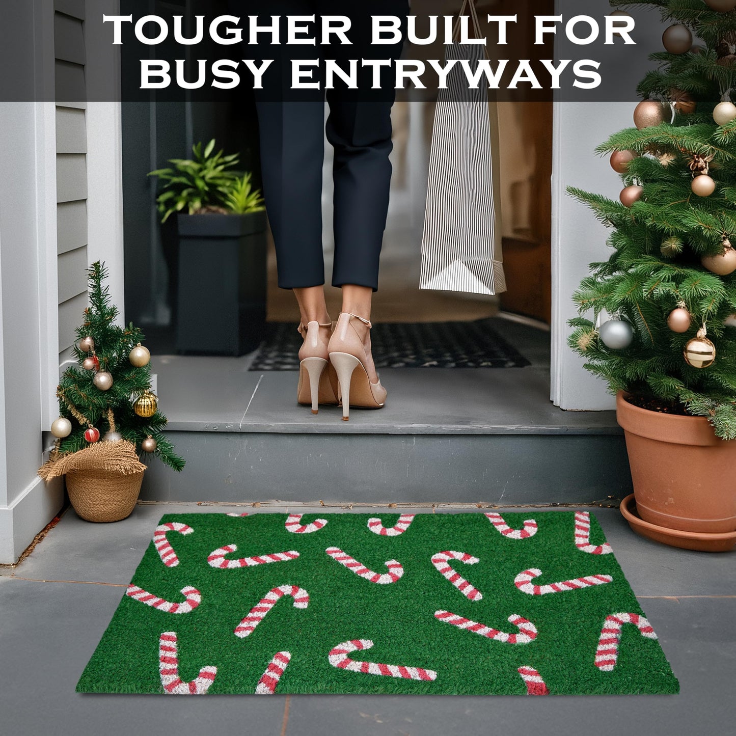 Candy Cane Door Mat 30x17 Inch