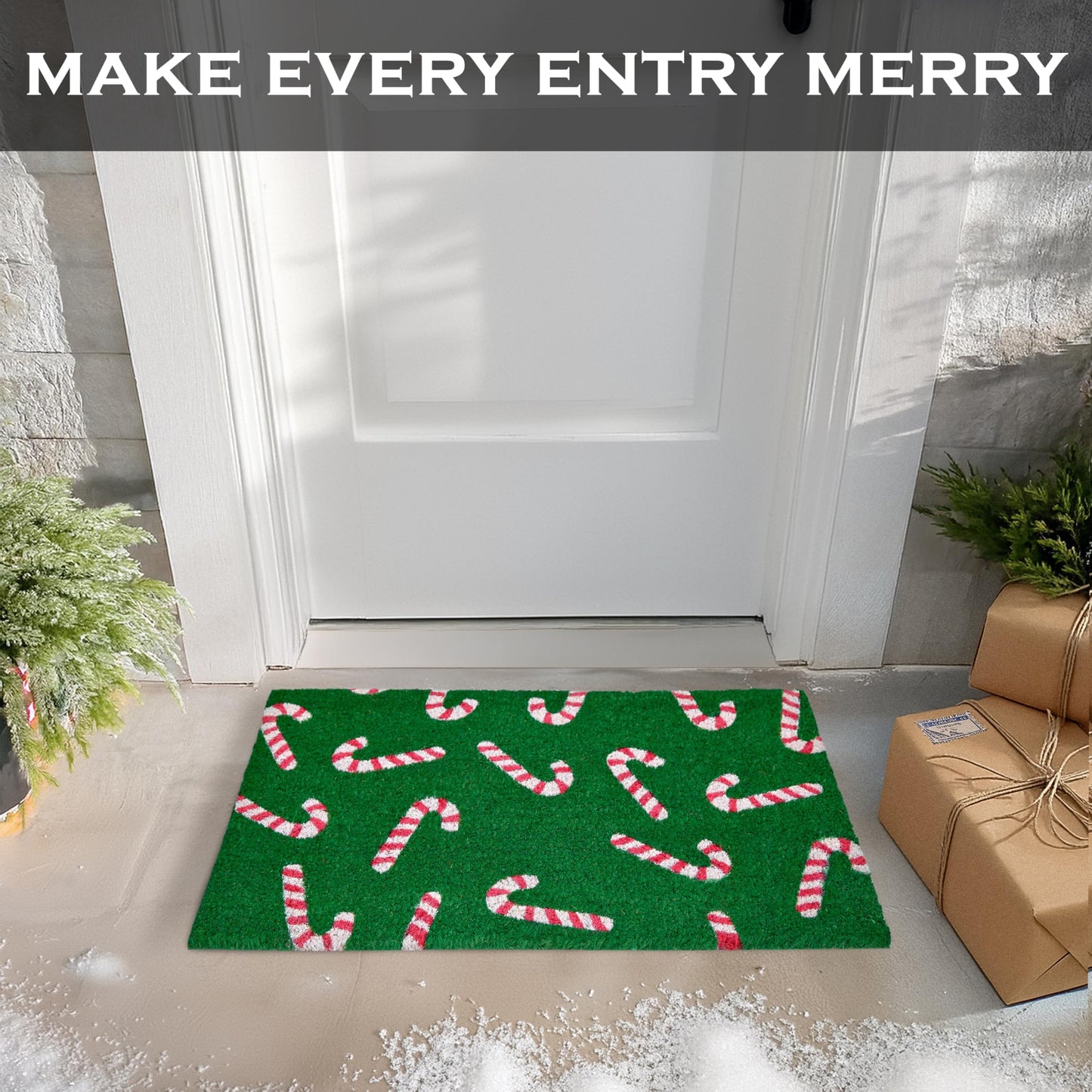 Candy Cane Door Mat 30x17 Inch