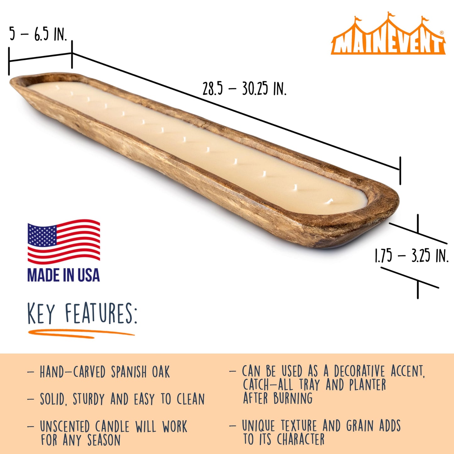 Wooden Dough Bowl Candle 30-inch Length