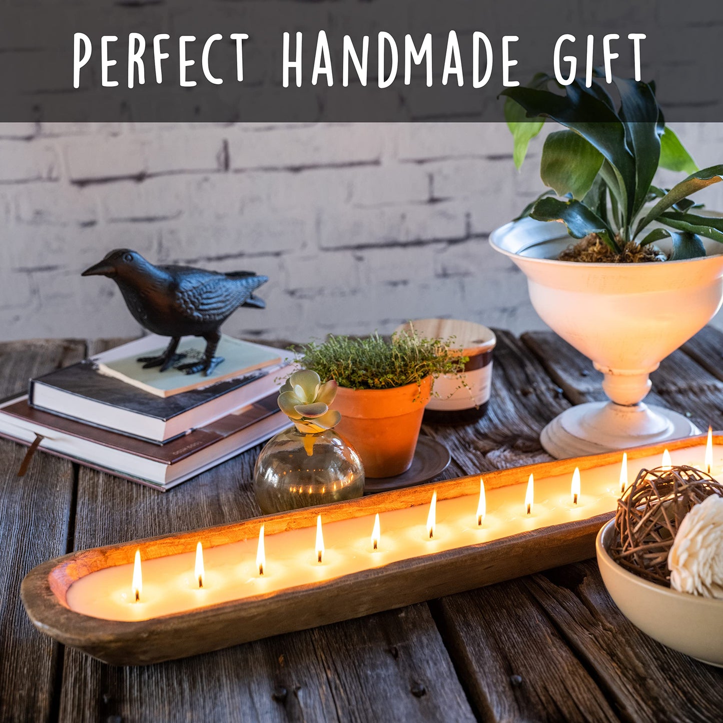 Wooden Dough Bowl Candle 30-inch Length