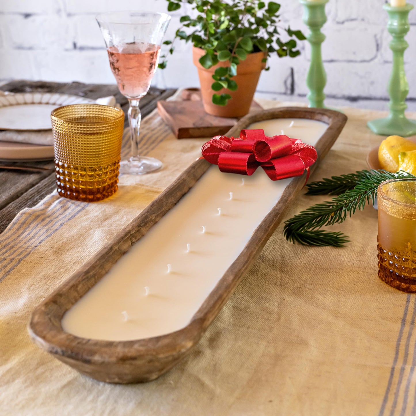 Wooden Dough Bowl Candle 30-inch Length