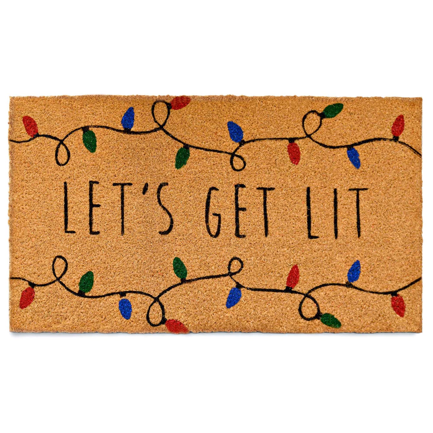 Lets Get Lit Coir Christmas Doormat 30x17 Inch