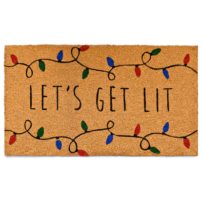 Lets Get Lit Coir Christmas Doormat 30x17 Inch
