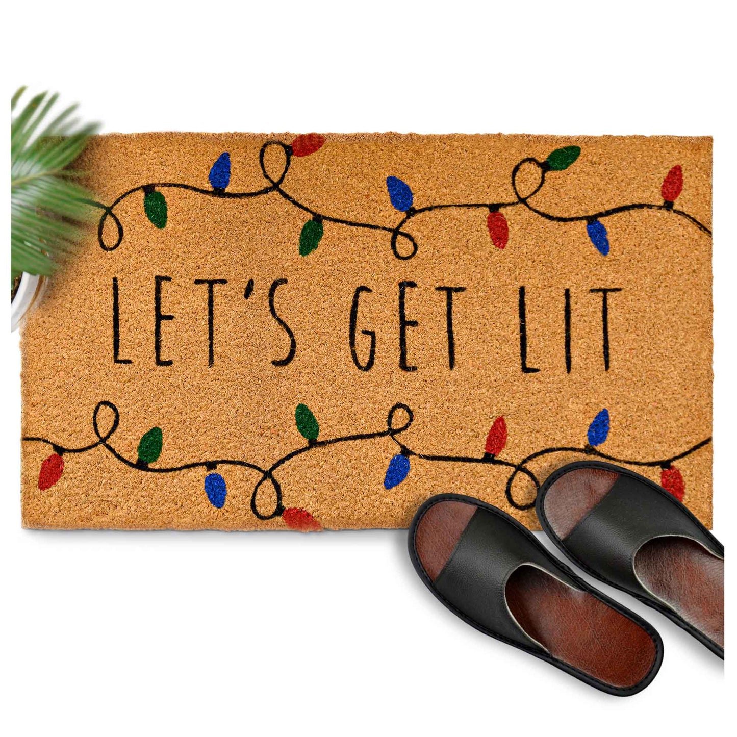 Lets Get Lit Coir Christmas Doormat 30x17 Inch