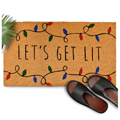 Lets Get Lit Coir Christmas Doormat 30x17 Inch