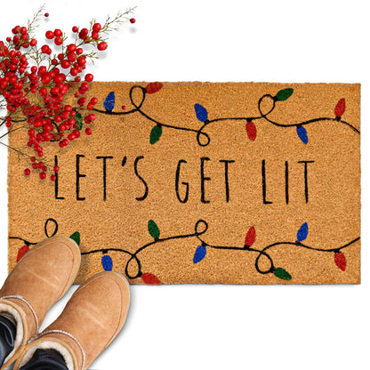 Lets Get Lit Coir Christmas Doormat 30x17 Inch