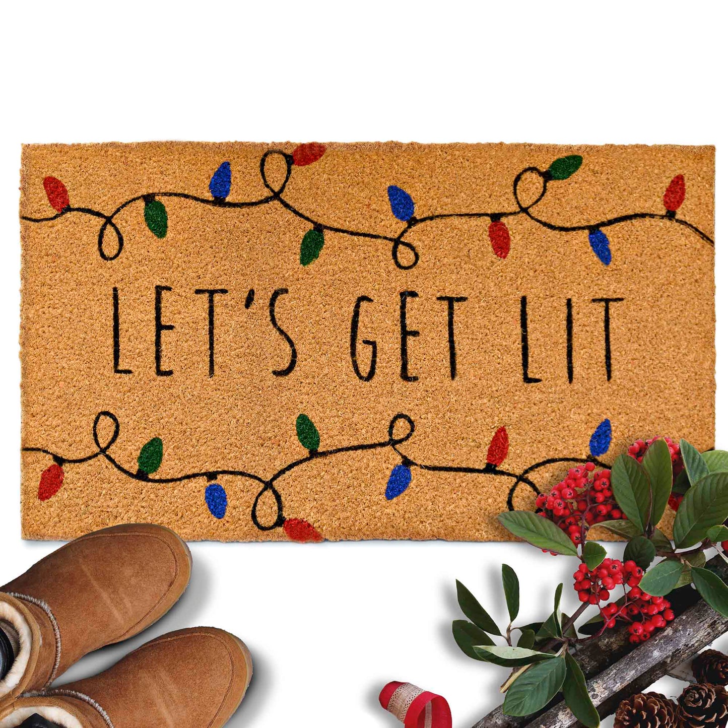 Lets Get Lit Coir Christmas Doormat 30x17 Inch