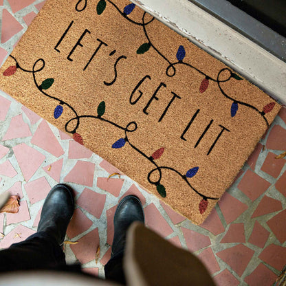Lets Get Lit Coir Christmas Doormat 30x17 Inch
