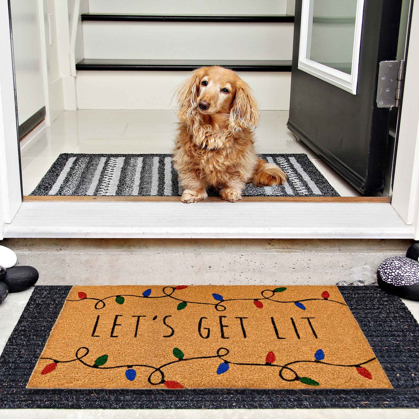Lets Get Lit Coir Christmas Doormat 30x17 Inch