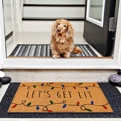 Lets Get Lit Coir Christmas Doormat 30x17 Inch