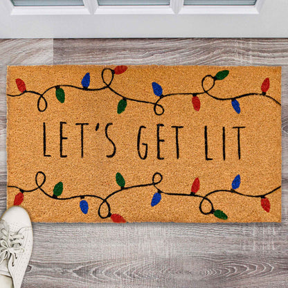 Lets Get Lit Coir Christmas Doormat 30x17 Inch
