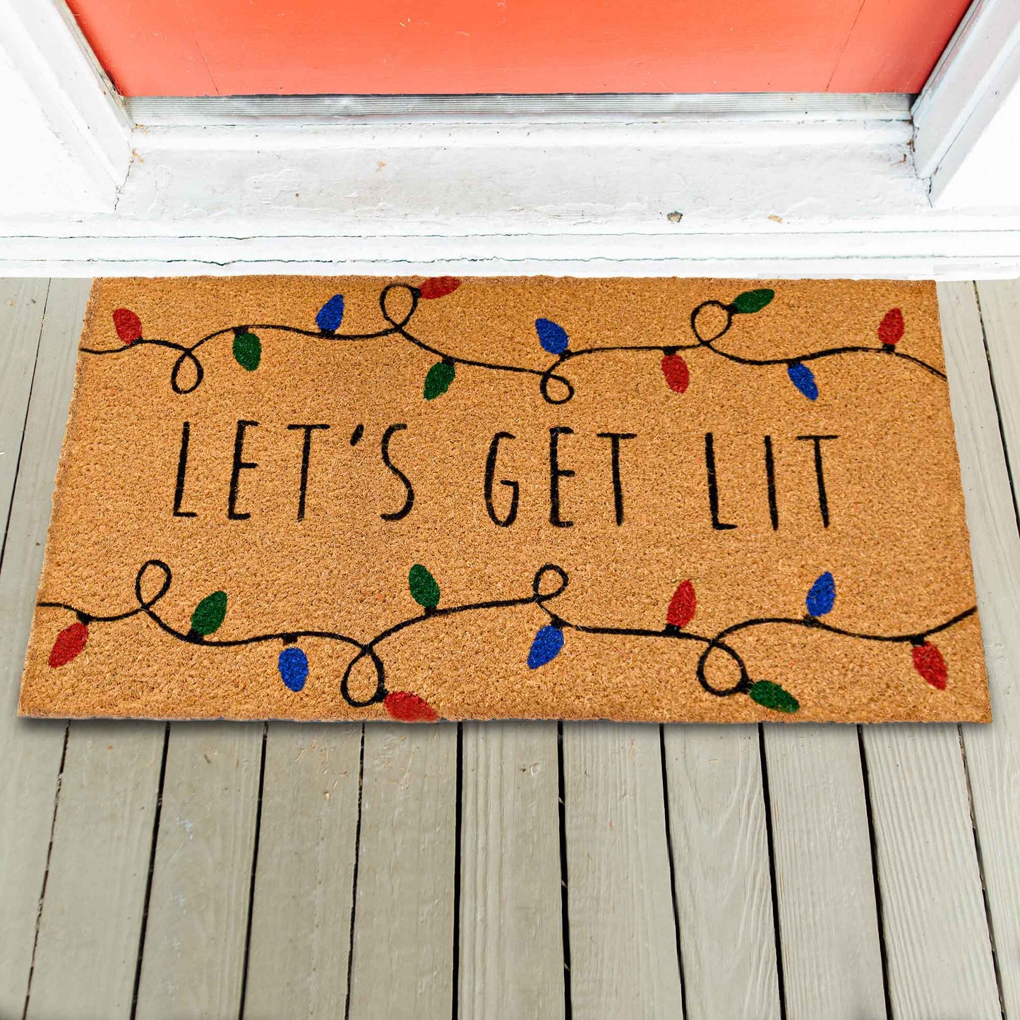 Lets Get Lit Coir Christmas Doormat 30x17 Inch
