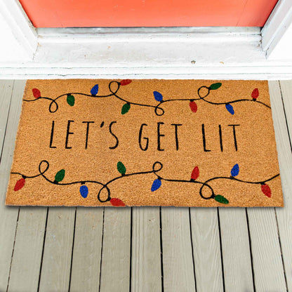 Lets Get Lit Coir Christmas Doormat 30x17 Inch