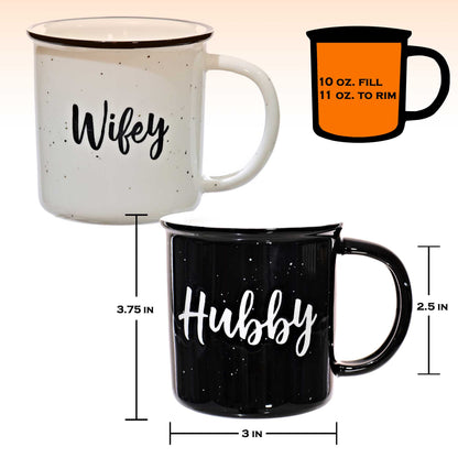 Couple Ceramic Mug Set of 2, Hubby Wifey, 11oz