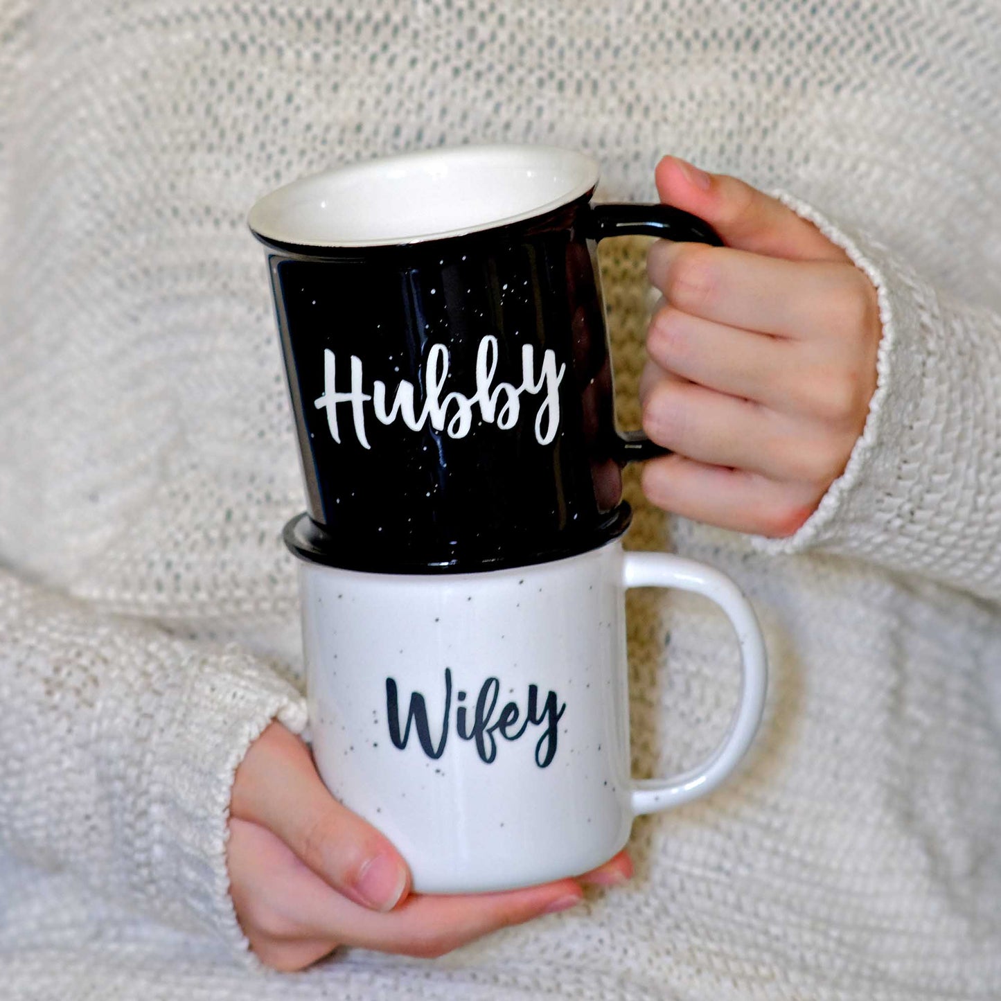 Couple Ceramic Mug Set of 2, Hubby Wifey, 11oz