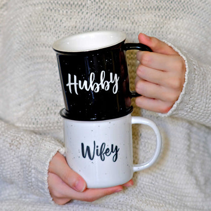 Couple Ceramic Mug Set of 2, Hubby Wifey, 11oz