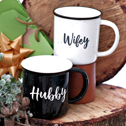 Couple Ceramic Mug Set of 2, Hubby Wifey, 11oz