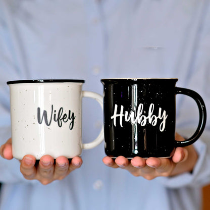 Couple Ceramic Mug Set of 2, Hubby Wifey, 11oz