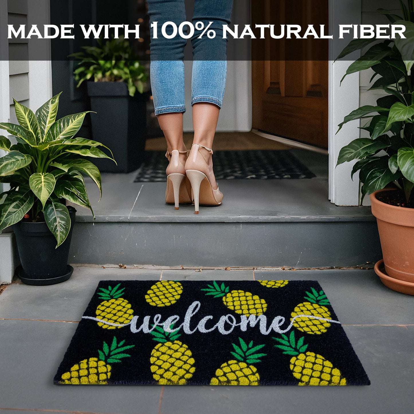 Pineapple Doormat Outdoor 30x17 Inch, Summer Tropical Coir Door Mat Rug