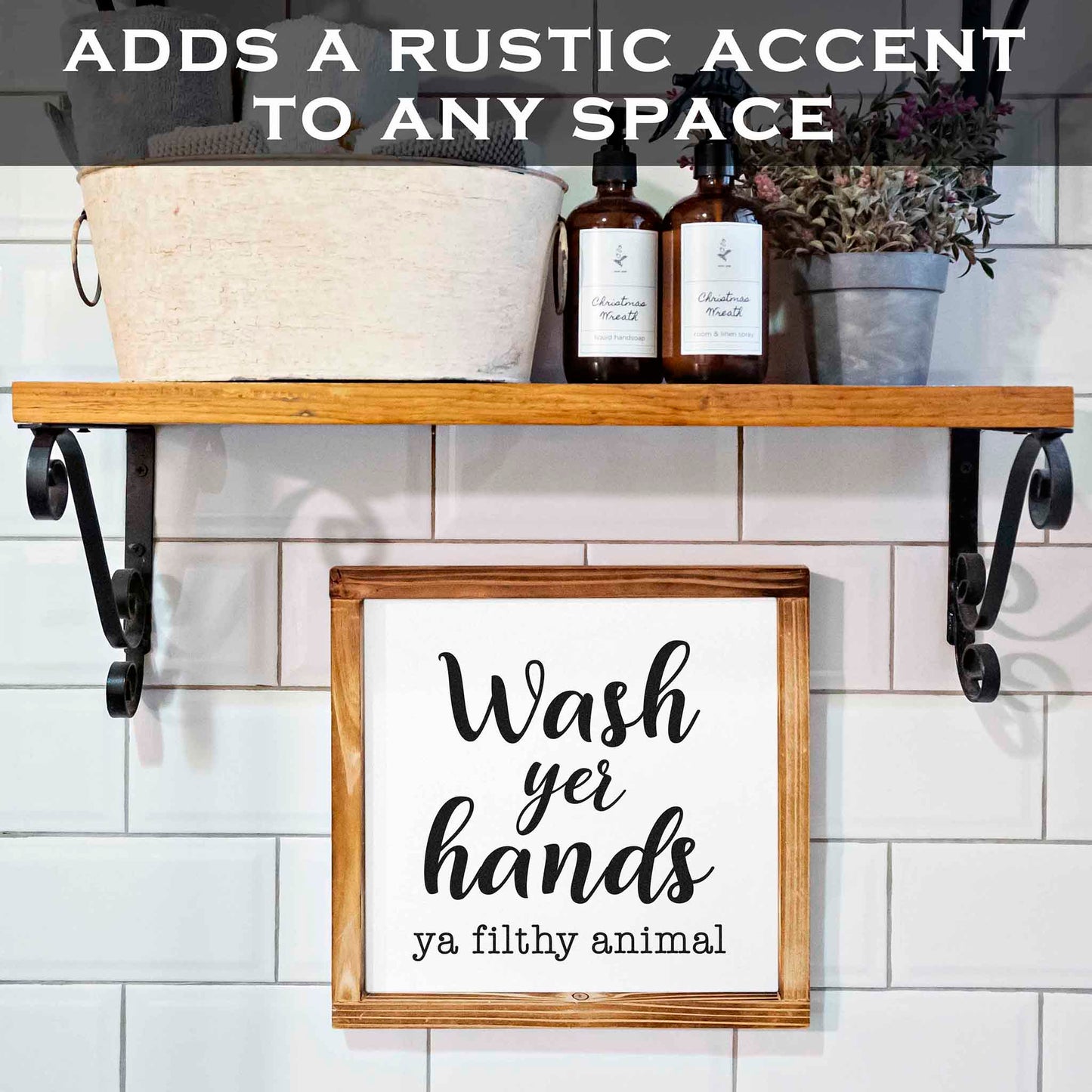Wash Your Hands Ya Filthy Animal Sign - Funny Farmhouse Bathroom Decor Sign 12x12