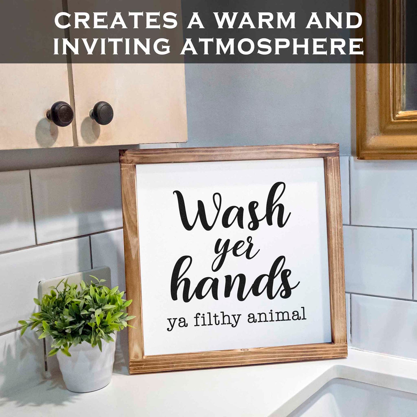 Wash Your Hands Ya Filthy Animal Sign - Funny Farmhouse Bathroom Decor Sign 12x12