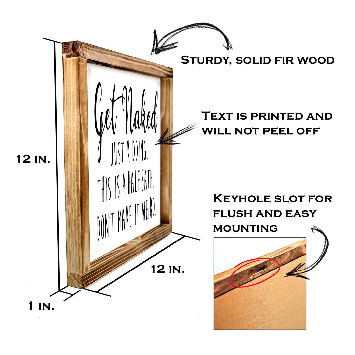 Get Naked Sign- Funny Farmhouse Bathroom Decor Sign 12x12