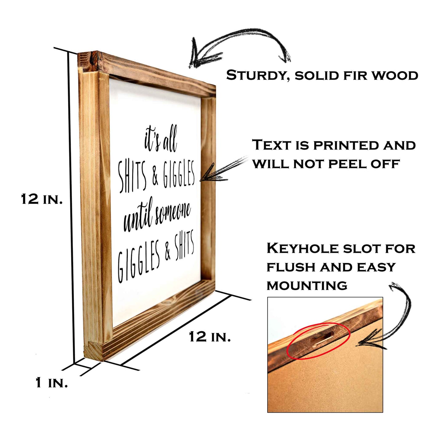 Its All Shits And Giggles Sign- Funny Farmhouse Bathroom Decor Sign 12x12