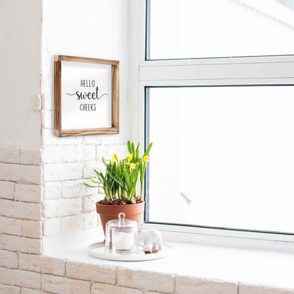 Hello Sweet Cheeks Sign - Funny Farmhouse Bathroom Decor Sign 12x12